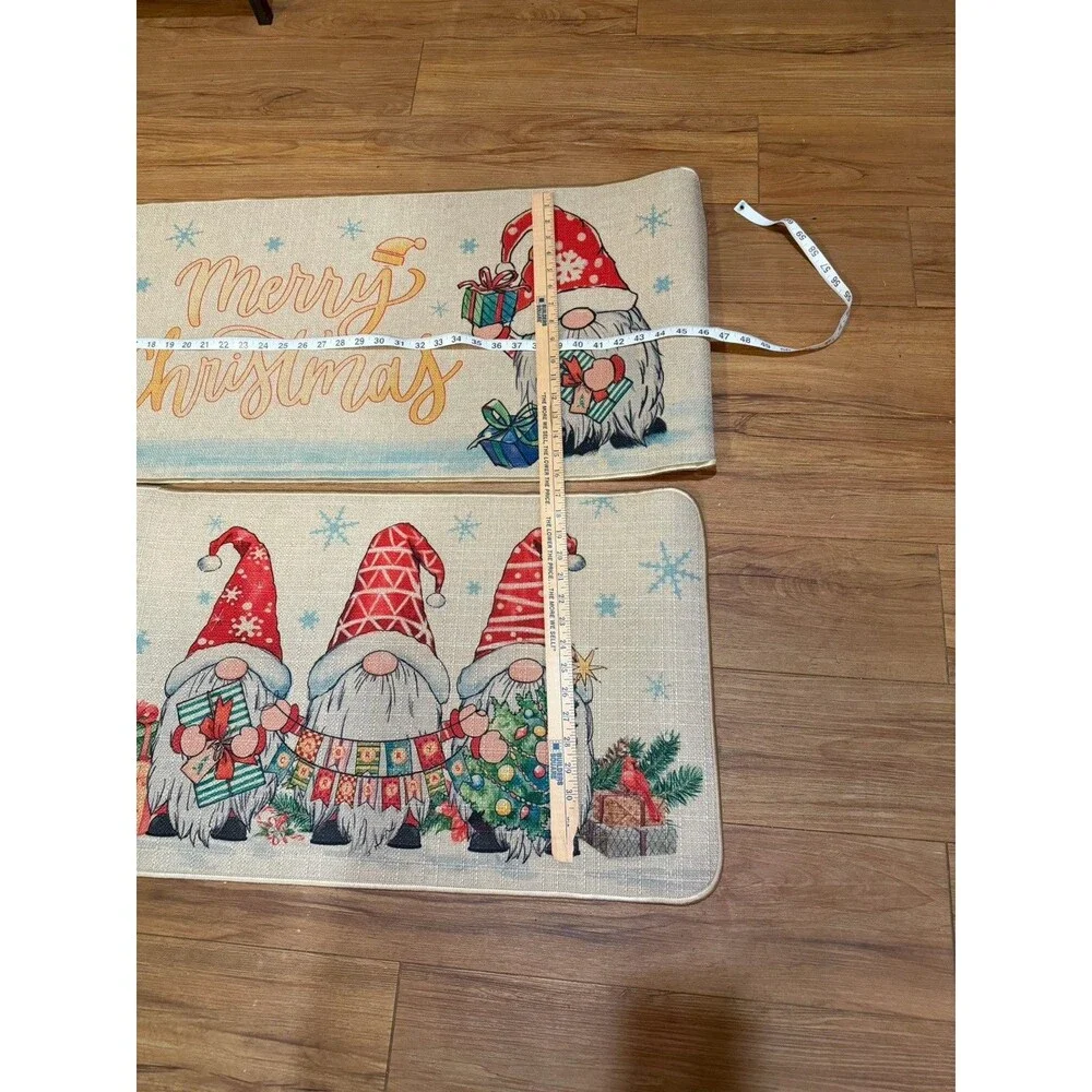 New Christmas Gnome Door Mat Set Multicolor Rectangle 23 x 46 in Modern Holiday